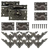Zasvec Cierre de Bronce Antiguo 2 Piezas Antiguo Retro Pestillo Candado Antiguo Vintage Cerrojo Candado Mini con 4 Bisagras 24 Protectores de Esquina de Metal y Tornillos Bronce