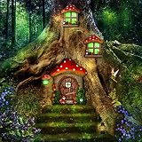 Ventana y Puerta en Miniatura de Casa con Lámpara de Arena Puerta y Ventana de Dormir de Hadas Brillantes en Oscuridad Escultura de Jardín de Patio para Césped Árbol (Estilo de Seta)