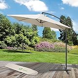 VOUNOT 300 cm Parasol Excentrico, Sombrilla de Jardín con Manivela y Funda Protectora, Protección UV, Beige
