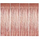 BangShou 4 Pack Cortinas de Malla Metálica 1m x 3m Cortina de lámina Franjas Decoración Fondopara Fiesta de Cumpleaños para Ventanas Puertas Paredes (Rosa Oro)