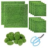Cayway 26 Pz Alfombra de Hierba Artificial, 2 Talla Cesped Artificial Hierba Artificial Miniatura de Plástico y 15 PCS Musgo Artificial Rocas Decorativas para Interiores y Exteriores