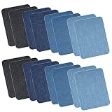Cizen Parches Termoadhesivos Vaquero, 16 Piezas Parches para Ropa, Algodón de Vaqueros Kit de Reparación de Planchar, 4 Colores (12.2 * 9.8CM)