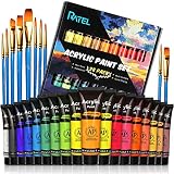 RATEL Conjunto de Pintura Acrílica, 18 tubos No tóxico Caja de Pintura Acrílica, con Pigmento Acrílico de 18×36 ml y 10 Pinceles de Pintura, para Papel, Roca, Madera, Cerámica, artesanías