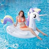 Myir Flotador Inflable del Unicornio Transparente, Gigante Colchoneta Hinchable con Lentejuelas para Piscina Hinchables Juguete Adultos Niños Agua Fiesta Natación (Unicornio Lentejuelas)