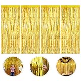 Cortina de Oropel, 4 Pack Oro Metálica Foil Fringe Cortinas Flecos Dorados Cortina de Borla para Decoración Pared Fiestas Cumpleaños Navidad Boda (1m x 2m)