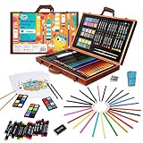 KIDDYCOLOR 85 piezas de cuadro de arte de pintura en caja de madera, kit de pintura y dibujo para niños con pasteles