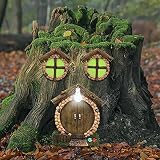 Songjum Ventana y Puerta de Hadas, Ventana de árbol de Hadas Luminosa Decoración de árbol de Hadas en Miniatura, Escultura de jardín de Patio de Ventana para niños, Pared, Exterior, Patio, decoración
