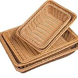 Qiundar Cesta de Frutas de Ratán, 2Pcs Cestas Ratan Rectangular Canasta Pan,para Restaurante Cocina Pantalla Decoración Cestos(30 * 20 * 7CM)