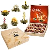 Creano Juego de Regalo de Flores de Té en una Caja de Madera, 'Té blanco' | 12 Flores de Té con 6 Tipos diferentes | neto ca. 78g