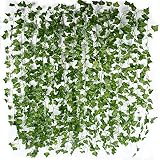 12pcs x 2m Plantas Hiedra Hojas de Vid Artificial Guirnalda Plantas Decoración Verde Follaje de Seda Hogar Jardín Valla Boda Fiesta Ventana Escalera Exterior 2m/pcs