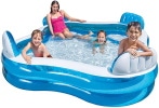 Stabil önhordó családi medence kicsiknek és nagyoknak, gyerekeknek és felnőtteknek, INTEX kék szín, téglalap alakú víztakaró