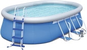 Gran piscina hinchable autoportante de forma ovalada, ideal para familias, adultos y niños, color azul BESTWAY, con bomba de filtración y escalera de seguridad top5
