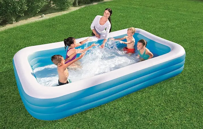 Piscina inflable rectangular para niños pequeños y grandes, baño familiar, BESTWAY plástico azul y blanco inflado con aire antes de regar top5