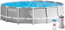 Rørformet basseng over bakken med sikkerhetsstige, vannfiltrering, deksel og matte inkludert, enkelt vedlikehold, gråhvit farge INTEX Prism Frame top6